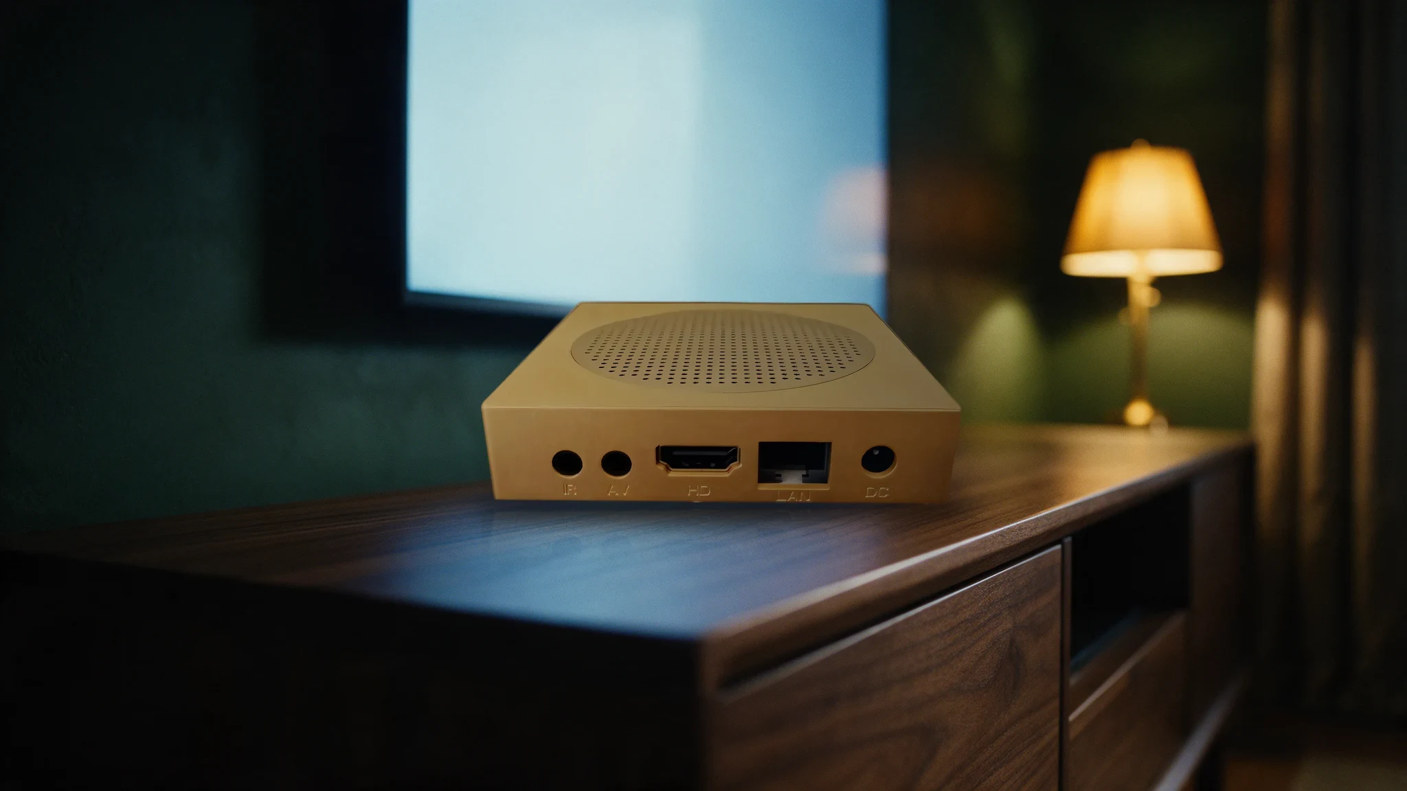 The Smart Stream TV box on a living-room console